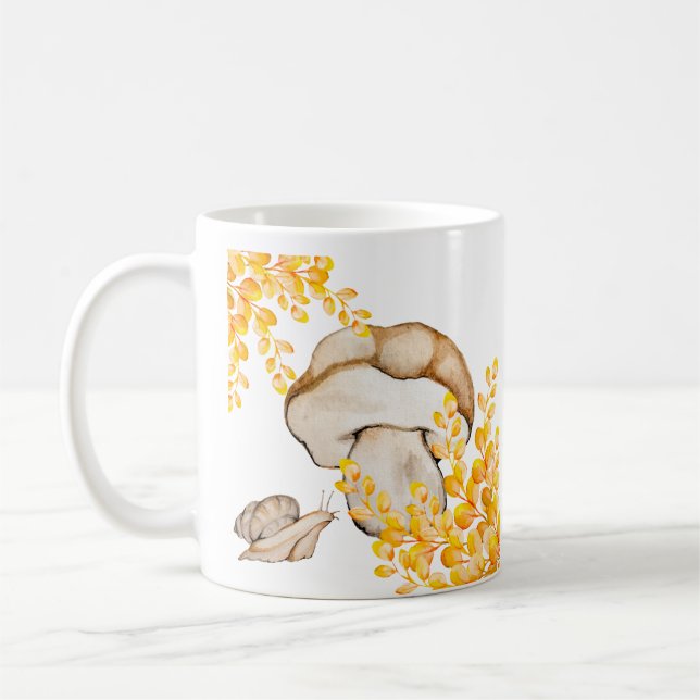 Taza De Café Hongos otoñales, ramas caracol y amarillas (Izquierda)