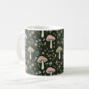 Taza De Café Hongos Verde Oliva Terroso Patrón Continuo Rústico