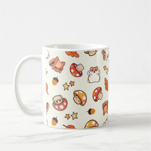Taza De Café Hongos y animales Kawaii - Crema