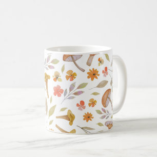Taza De Café Hongos y flores acuarelas