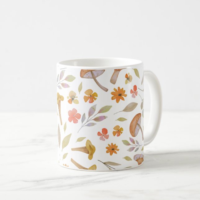 Taza De Café Hongos y flores acuarelas (Anverso derecho)