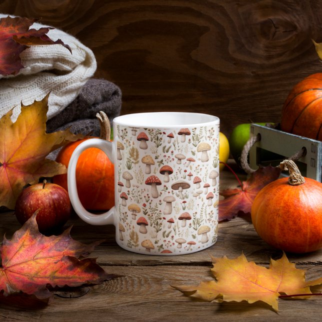 Taza De Café Hongos y flores forestales (Mushrooms and Forest Flowers Coffee Mug)
