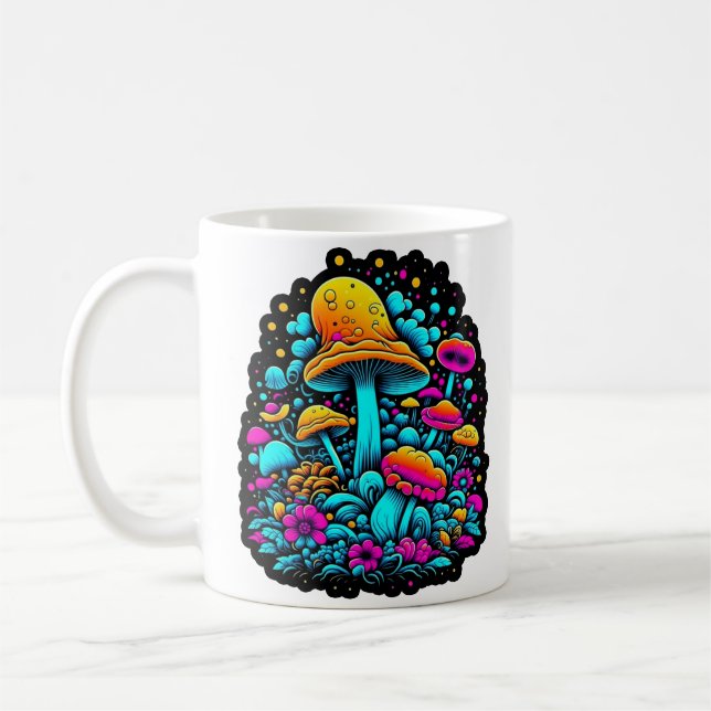Taza De Café Hongos y flores retro neón (Izquierda)