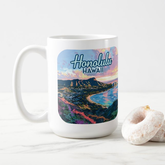 Taza De Café Honolulu Hawaii Oahu Waikiki Beach Diamondhead (Con donut)