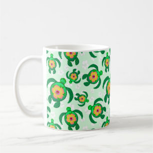 Taza De Café Honu Green Sea Turtles Hibiscus Flowers