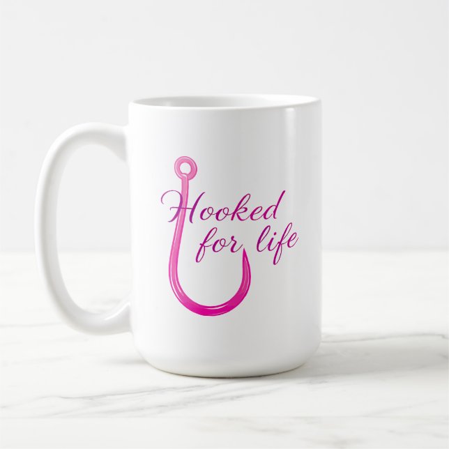 Taza De Café Hooked for Life Pink Fishing Hook (Izquierda)