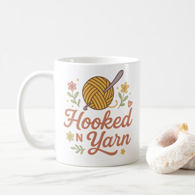 Taza De Café Hooked on Yarn Cute Crochet Lover Design for Craft (Con donut)
