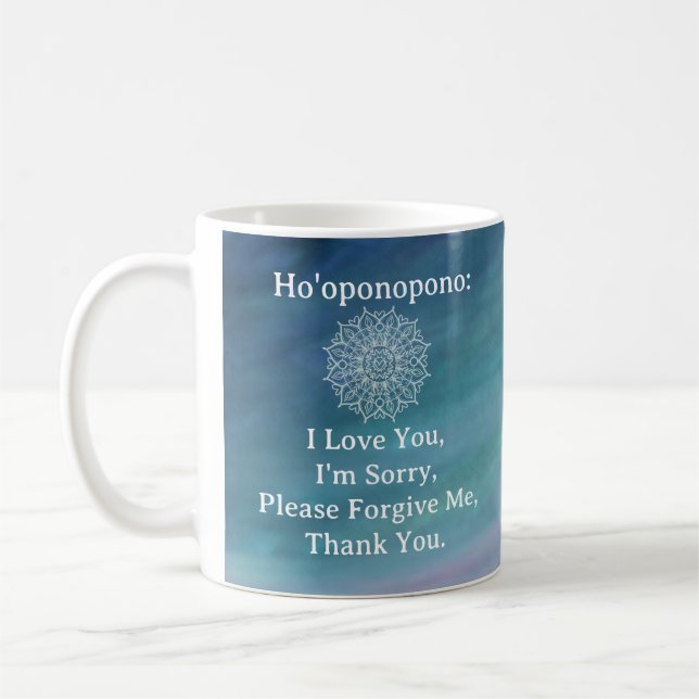 Taza De Café Ho'oponopono Amor Azul Oración Perdón Mandala (Izquierda)
