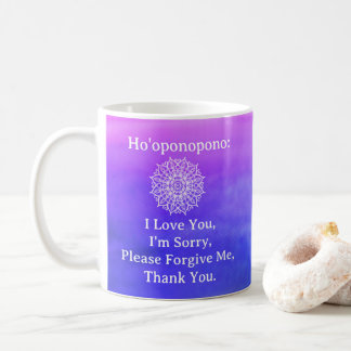 Taza De Café Ho'oponopono Perdón Morado Rosa Ombre Mandala