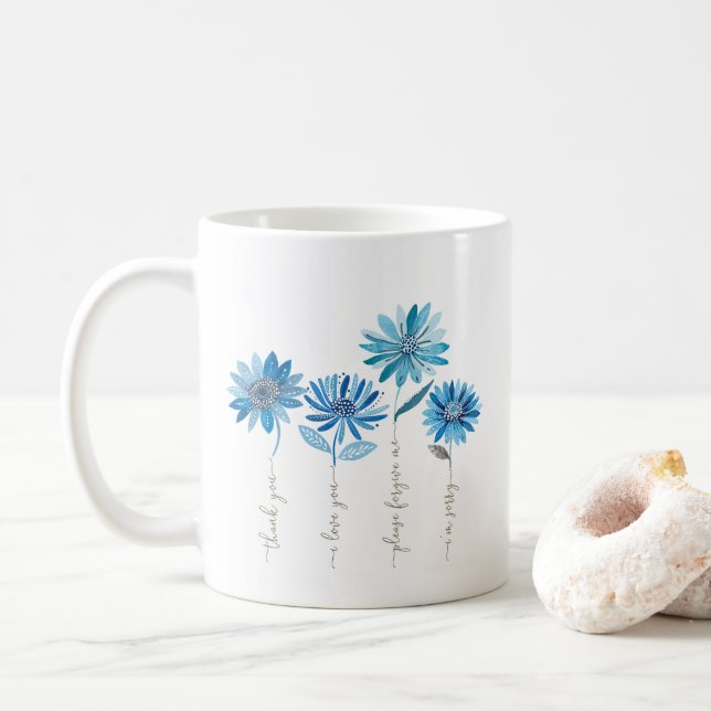 Taza De Café Ho'oponopono y Flores Azules Café Mug (Con donut)