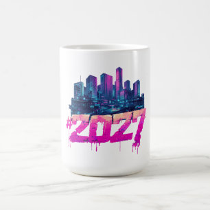 Taza De Café Horizonte de Cyberpunk 2027 Grafiti Neon