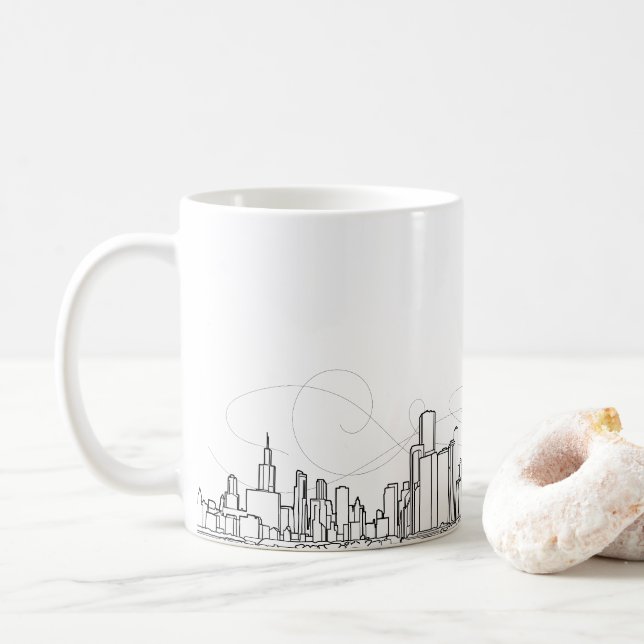 Taza De Café Horizonte de la ciudad (Con donut)