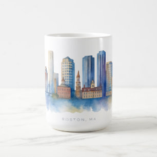 Taza De Café Horizonte de la ciudad de Boston en acuarela Mod