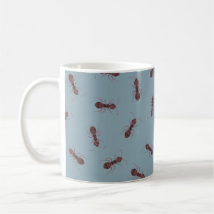 Taza De Café Hormigas Marrones Ilustradas sobre Gris Azul Claro