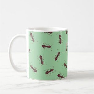Taza De Café Hormigas Marrones Ilustradas sobre Verde