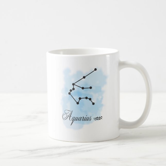Taza De Café Horóscopo azul del acuario de la acuarela (Derecha)