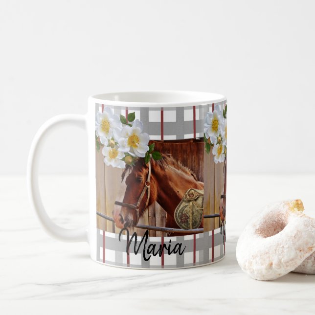 Taza De Café Horse Floral Stripe Mug (Con donut)