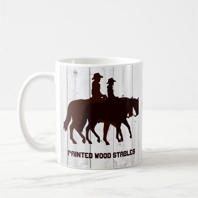 Taza De Café Horse Stables Western Horseback Madera Weathered (Izquierda)