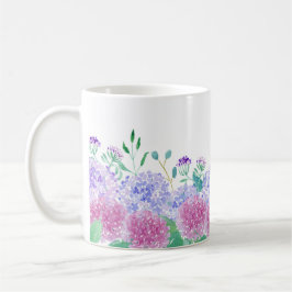 Taza De Café Hortensias de acuarela púrpura y azul