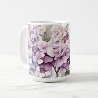 Taza De Café Hortensias elegantes de acuarela rosa púrpura