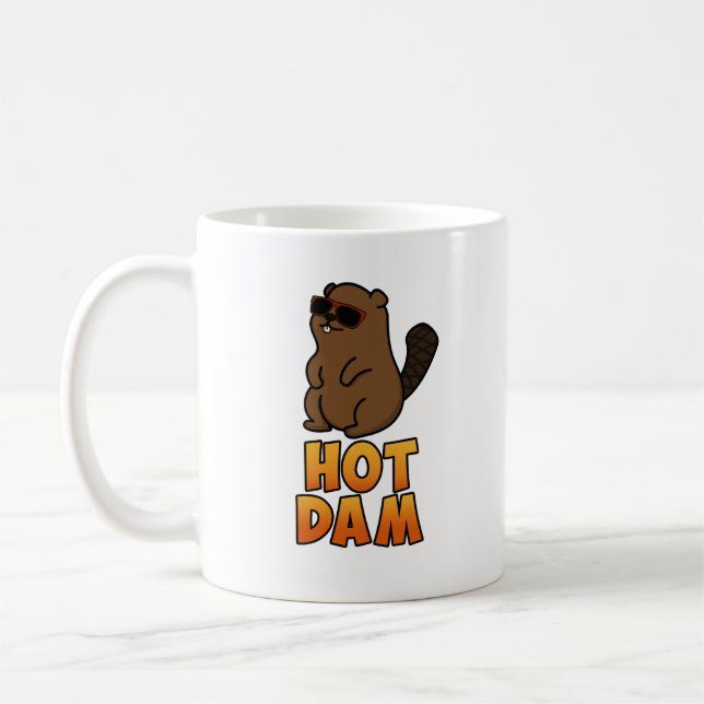 Taza De Café Hot Dam Funny Guay Beaver Pun (Izquierda)