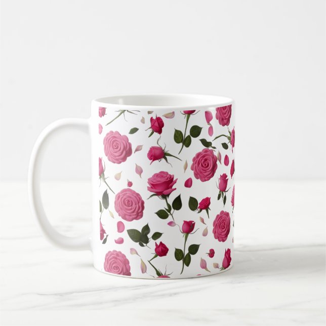 Taza De Café Hot Pink 3D Rose Pattern Classic Mug | Seamless (Izquierda)