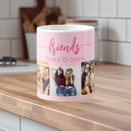 Taza De Café Hot Pink Friends 3 Photo Friendage Collage