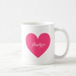 Taza De Café Hot Pink Heart Personalized Script Mug<br><div class="desc">Moderno y lindo tazón redondo con un moderno guión de caligrafía de corazón rosado caliente. Esta taza será perfecta como regalo. Hay artículos similares y otros colores disponibles.</div>