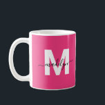 Taza De Café Hot Pink Monogram<br><div class="desc">Personalized Modern Glamorous Magenta Hot Pink Initial Name Monogram Coffee Mug. This stylish mug combines a modern minimalist vibe with a glamorous, personal touch, perfect for any coffee or tea lover. Featuring bold white initials on a vibrant magenta hot pink background and your name in sleek black typography, the luxury...</div>