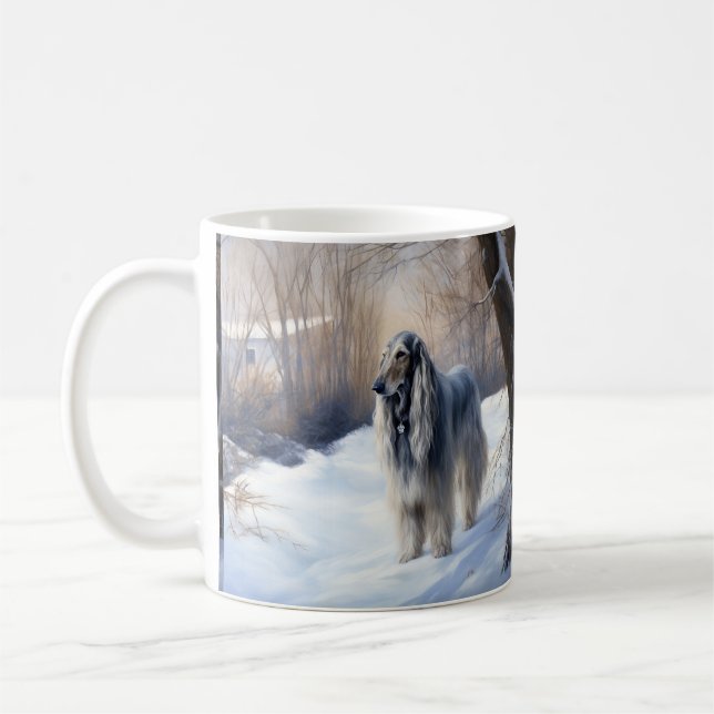 Taza De Café Hound afgano deja que nieve Navidades (Izquierda)