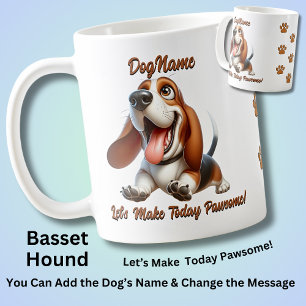 Taza De Café Hound Basset - Añadir nombre de perro, cambiar tex