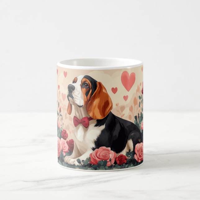Taza De Café Hound Basset con Rosas - El día de San Valentín (Centro)