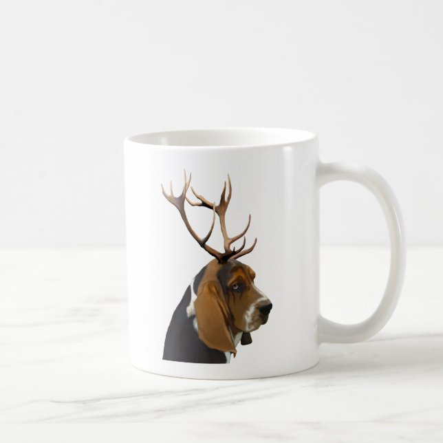 Taza De Café Hound Basset y Antlers (Derecha)