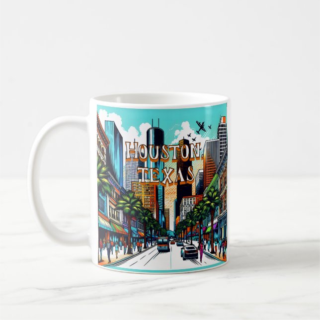 Taza De Café Houston, Texas Downtown City View Resumen de Arte (Izquierda)