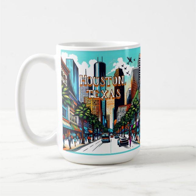 Taza De Café Houston, Texas Downtown City View Resumen de Arte (Izquierda)