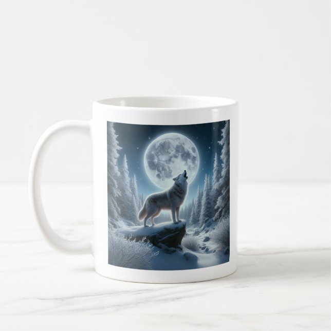 Taza De Café Howling Wolf In Winter (Izquierda)