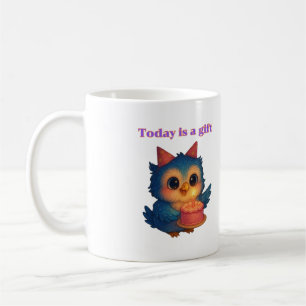 Taza De Café Hoy es un regalo - Ilustracion de lechuza positivo