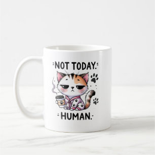 Taza De Café Hoy no es humano, es gracioso gato, perezoso, rega