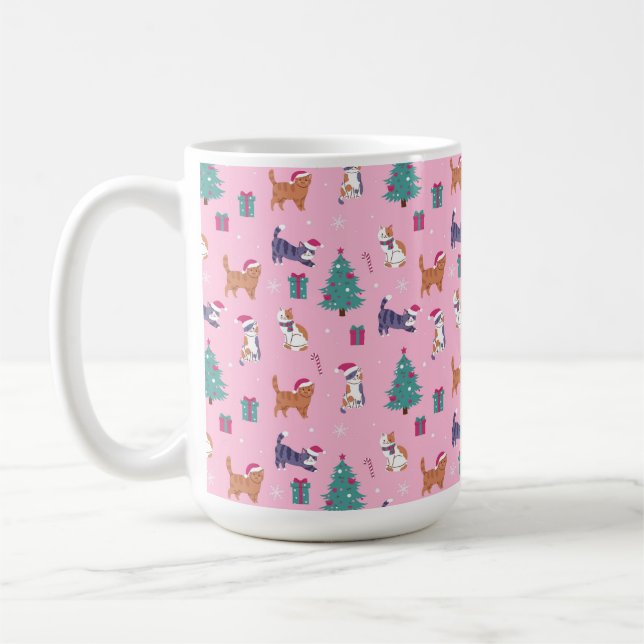 Taza De Café hristmas Patrón de feriado de gatos y árboles (Izquierda)
