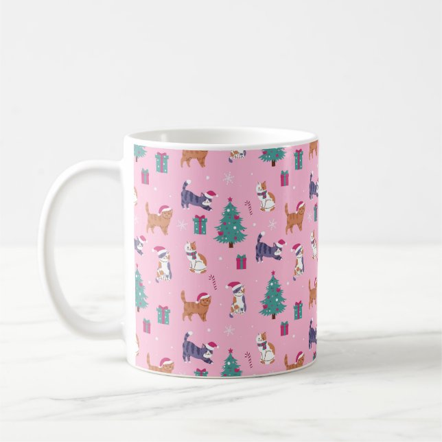 Taza De Café hristmas Patrón de feriado de gatos y árboles (Izquierda)