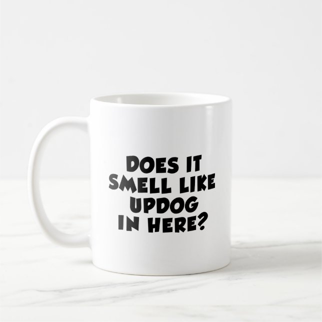 Taza De Café Huele como Updog en aquí bromea (Izquierda)