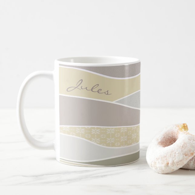 Taza De Café Huelga de curva verde rosa amarilla Abstract Waves (Con donut)