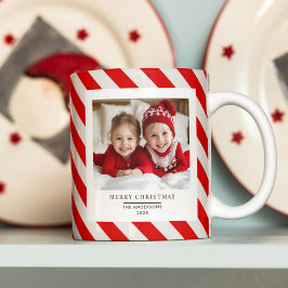 Taza De Café "Huelga roja con foto Feliz Navidad y nombre
