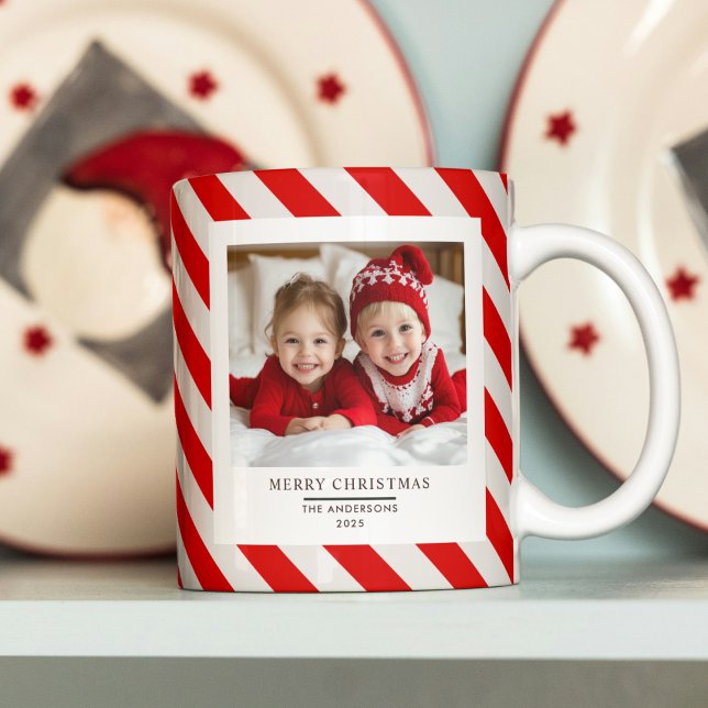 Taza De Café "Huelga roja con foto Feliz Navidad y nombre (Subido por el creador)