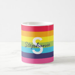 Taza De Café Huella arcoiris brillante nombre inicial Mug