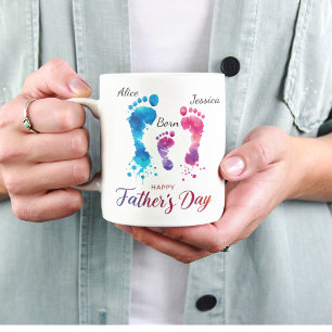 Taza De Café Huella de Acuarela Personalizada Día del Padre 