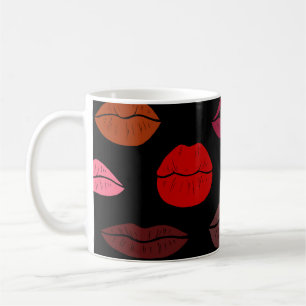 Taza De Café Huella de labios, besos rosados rojos.