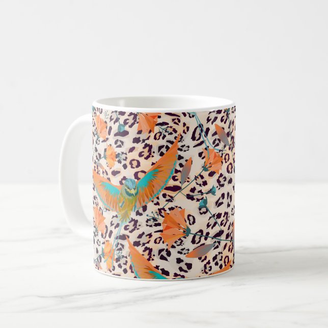 Taza De Café Huella de leopardo de moda, pájaros del paraíso (Anverso izquierdo)