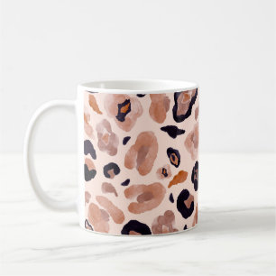 Taza De Café Huella de leopardo, sin costuras, de fondo beige.