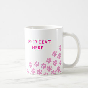 Taza De Café Huellas de cachorro rosa con texto personalizado